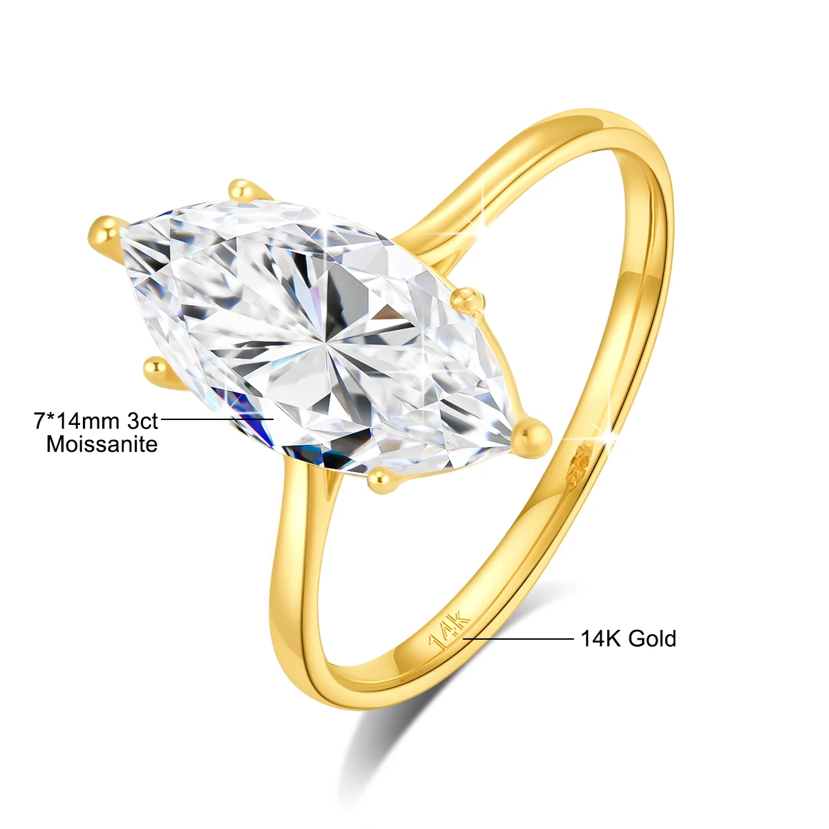 Marquise Cut Moissanite Ring 3ct 14k Gold 100% Real 7*14mm Stone Engagement Au585 K Gold Anniversary Jewelry With Certificate