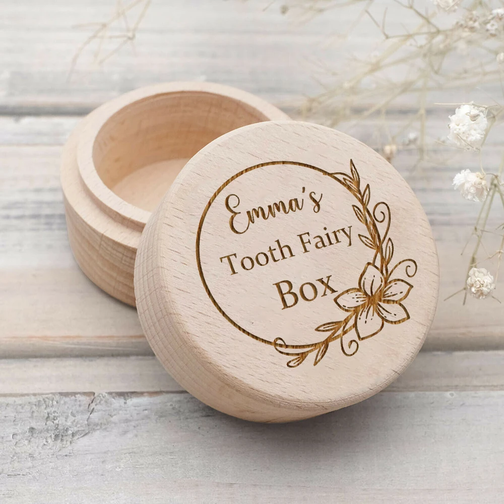 Boîte à dents en bois personnalisée pour bébé, stockage des dents de lait, renforcement des dents ombilicales, cadeaux de fête préChristophe, boîtes de maintien du nom personnalisées