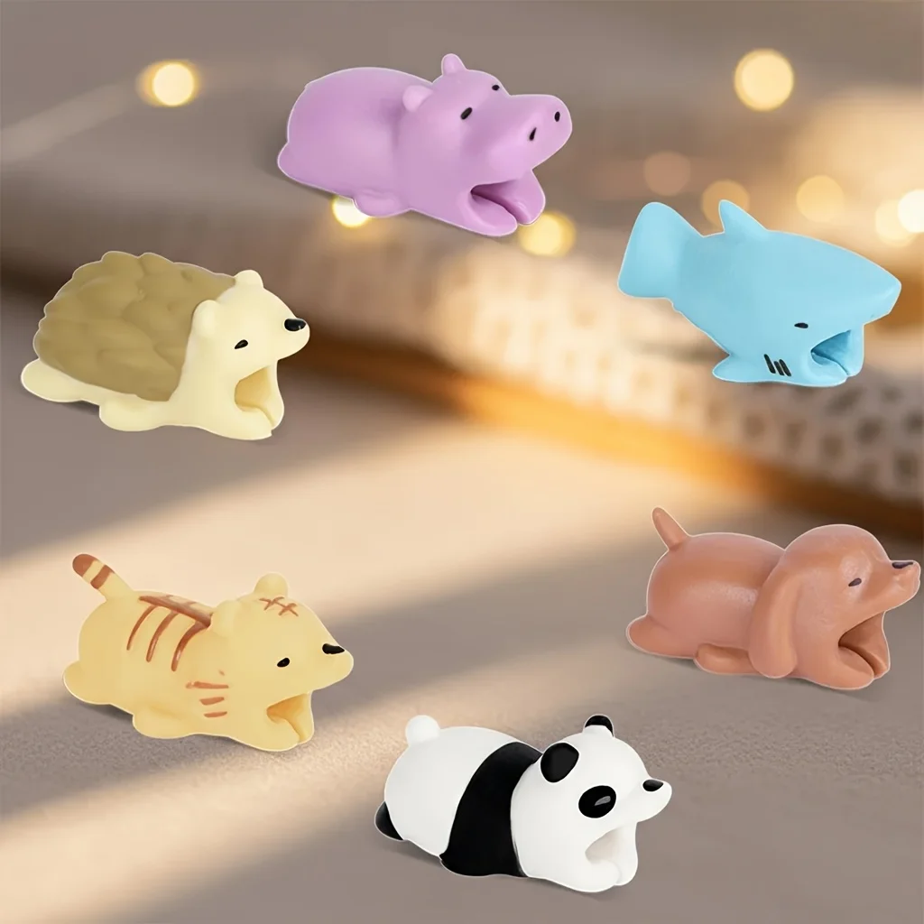 

6-pack cute animal shaped data cable protective cover - suitable for all data cables - mini anti bite cover with elephant, dog and other shapes - suitable for connector protective cover of smartphones, tablets and other devices (6-pack animal set)