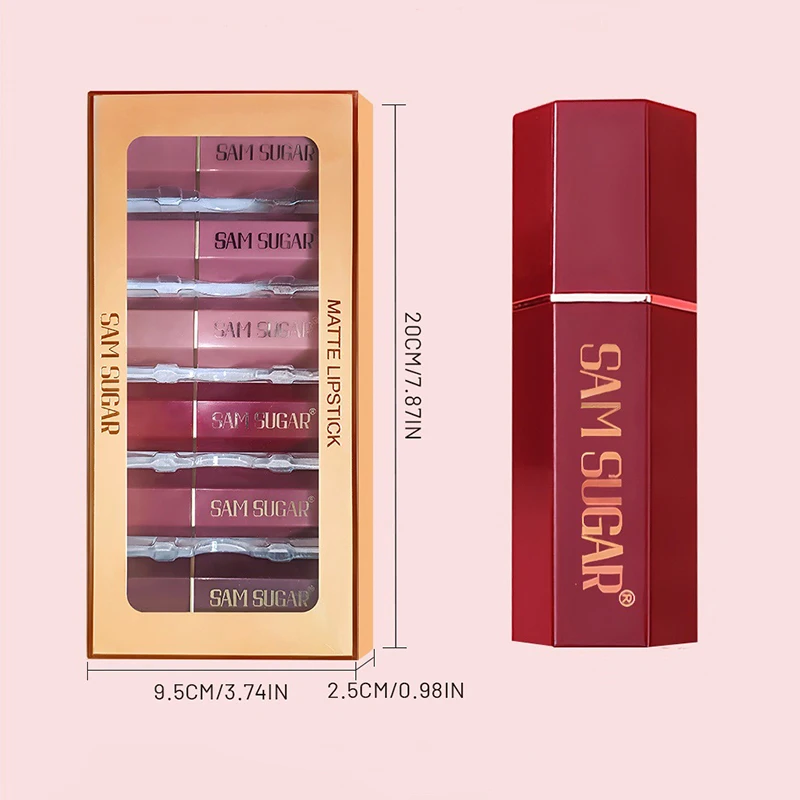 Juego de lápiz labial nacarado mate, 6 uds., larga duración, fácil de aplicar, maquillaje de lápiz labial nutritivo de terciopelo