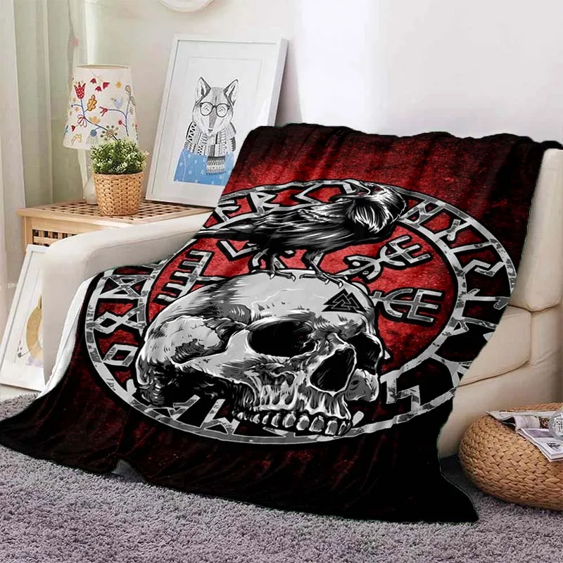 new model Viking Norse Rune Symbol Print Flannel Blanket Cozy Warm Throw Sofa Bedroom Present Indoor Home Seasonal Bedding Decor