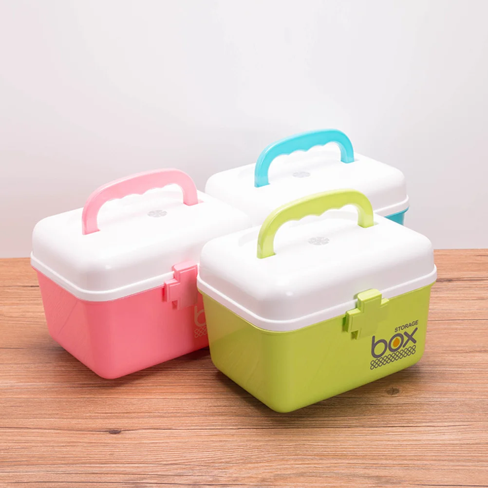 صندوق أدوات الإسعافات الأولية باللون الأخضر الفاتح مقاس S مقبض صينية قابل للإزالة سعة كبيرة متعدد الاستخدامات منظم تخزين محمول #4