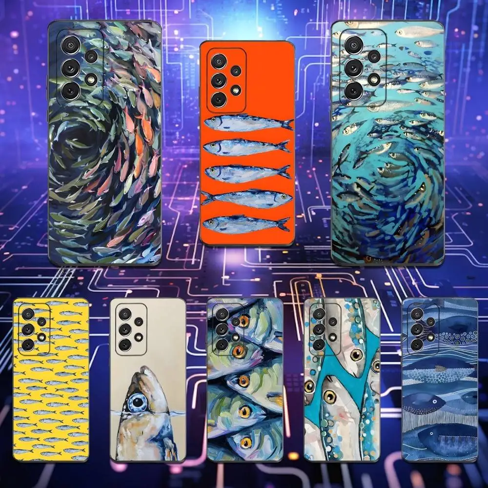 

Ocean Sardines Can Phone Case For Samsung S25,S24,S23,S22,S21,S20,S10,Ultra,Plus,Lite,FE,Soft Silicone Black Cover