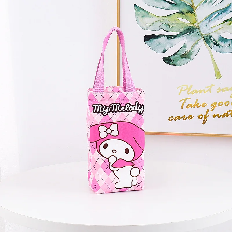 Simpatico cartone animato Sanrioed Canvas Water Cup Set Kawaii MyMelody Kuromi Cinnamoroll Messenger spalla portatile doppia borsa per bottiglia