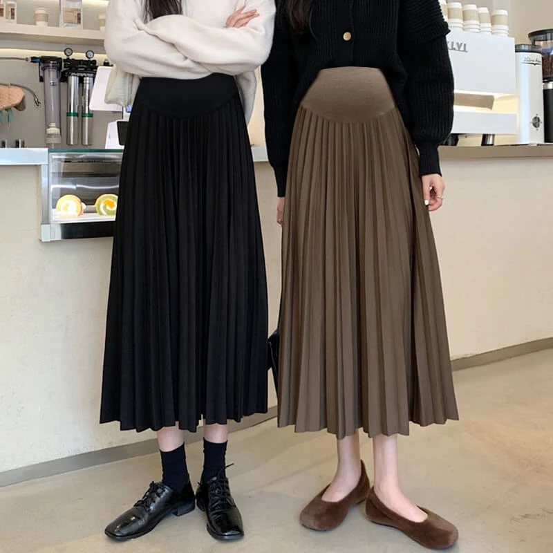 Spring Autumn Maternity Pleated Skirts High Waist Ankle-length Pregnant Woman Belly Skirt Elegant Pregnancy Maxi Skirt Wholesale