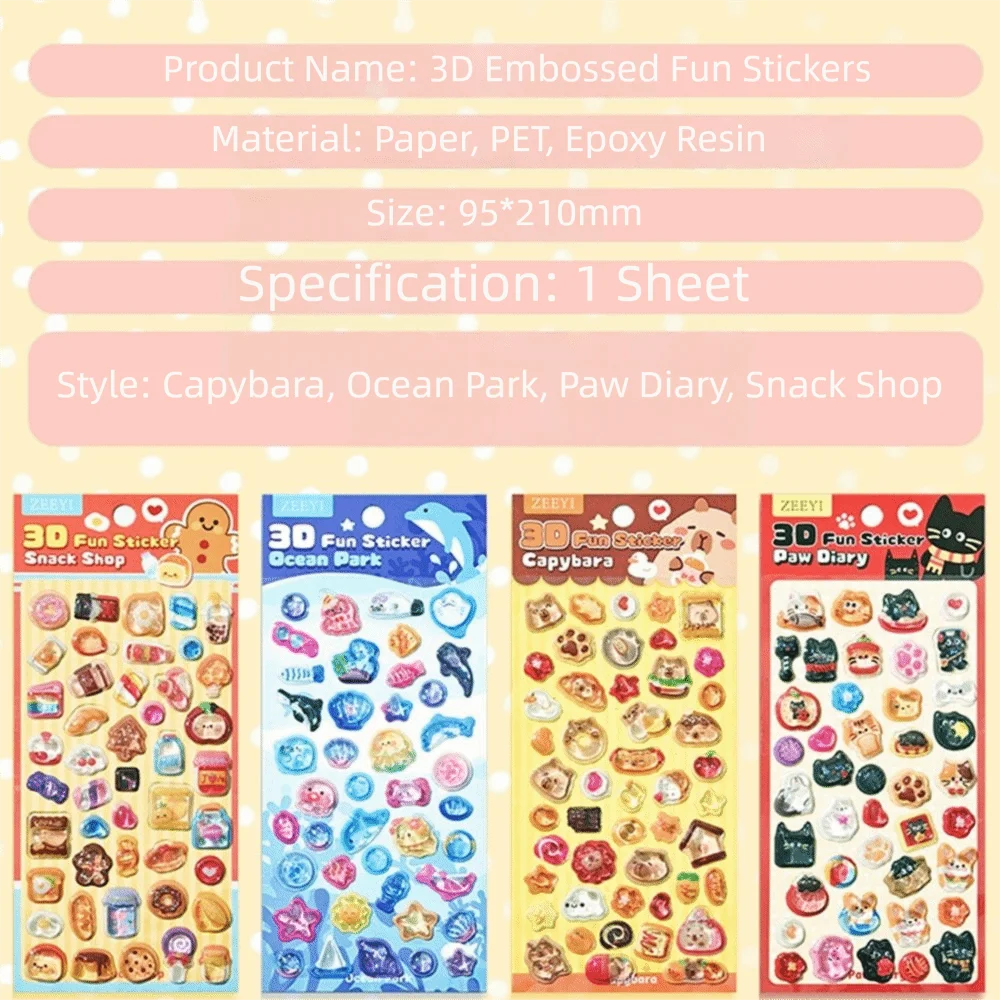 Capybara/Cat 3D Embossed Glass Sticker DIY Waterproof Glass Decals Mobile Phone Decoration Sticker