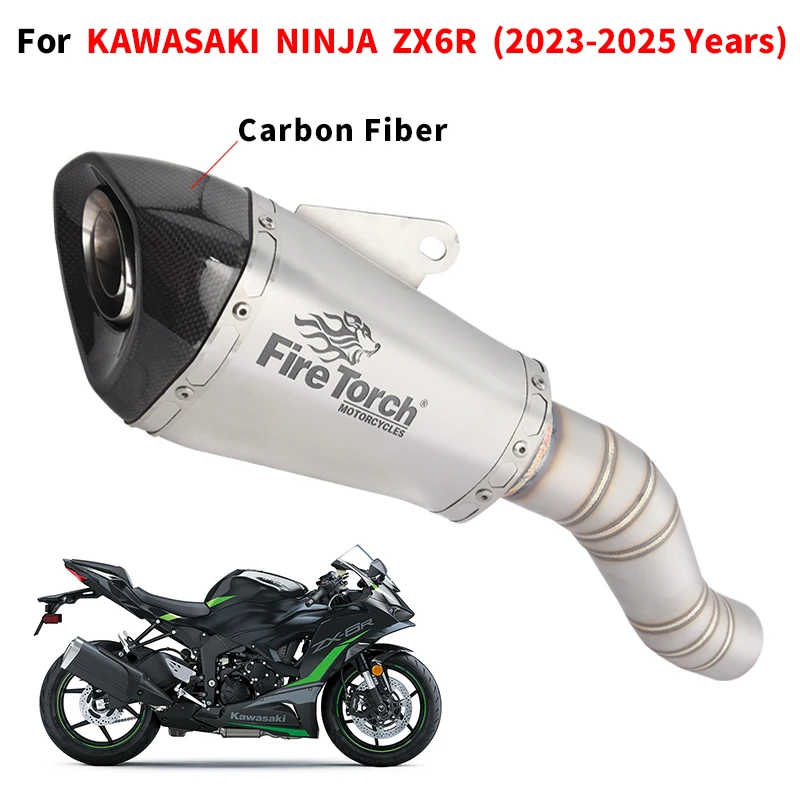 

Motorcycle Exhaust System Escape Connecting Center Link Pipe Carbon Muffler Slip On For Kawasaki ZX6R ZX-6R ZX 6R 2023 2024 2025