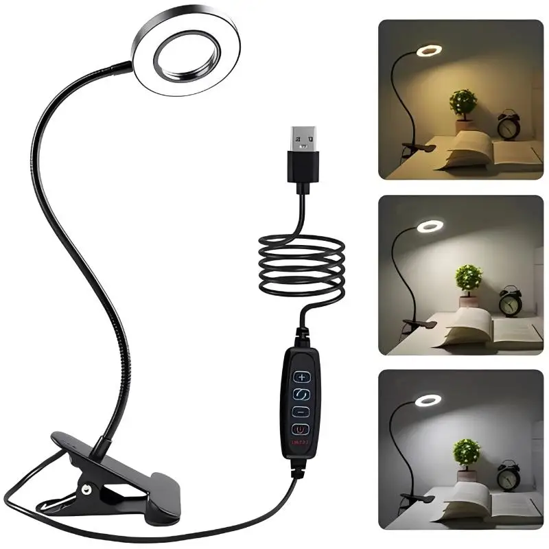 ~360° Adjustable LED Reading Lights Dimmable Table Lamp 3-Level Brightness Control Book Clamp Lamp