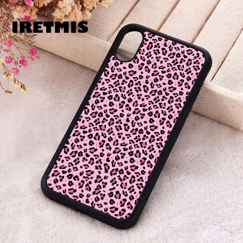 Iretmis Phone Cover Case For iPhone X XS Max XR 11 12 13 PRO MINI 14 15 16 Plus Rubber Silicone Black Pink Leopard Skin Spots