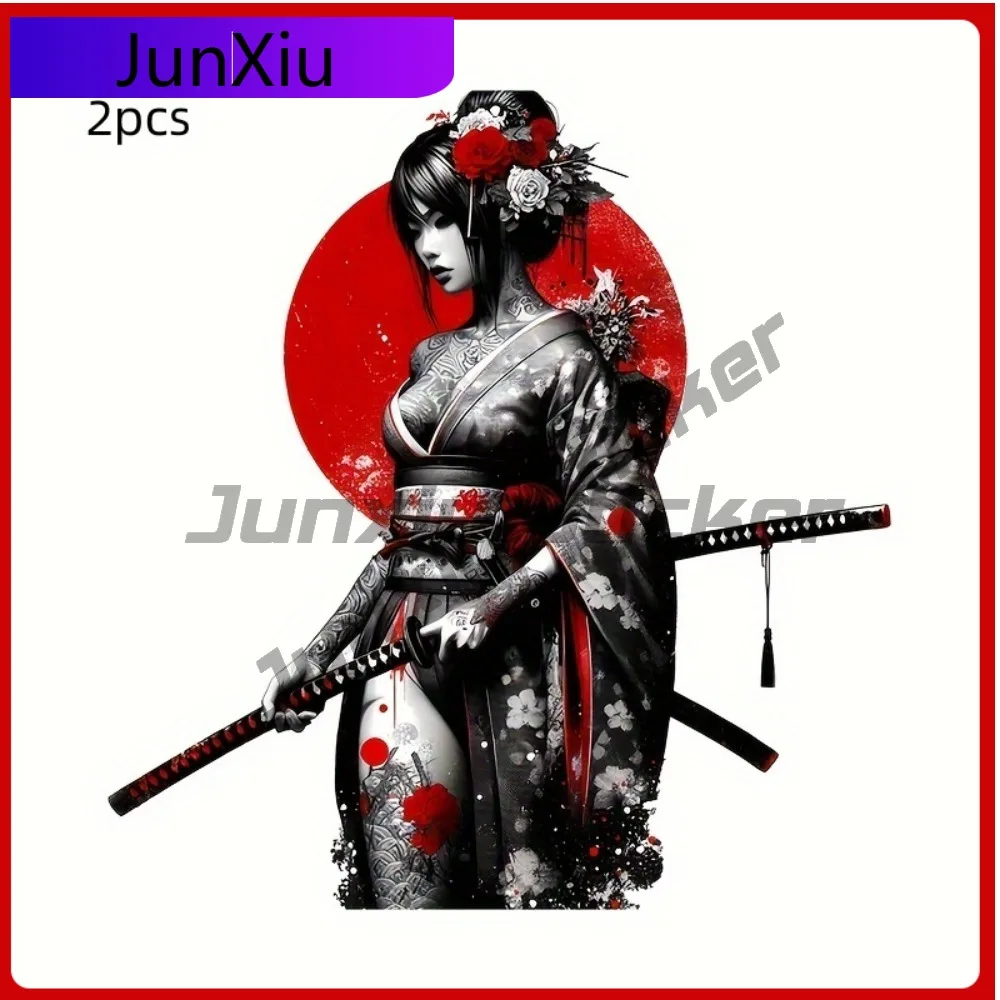 

Japanese Anime Female Warrior Stickers Samurai Kimono with Swords Red Floral design Self-Adhesive Vinyl Dec Funny Wi Car Lapt