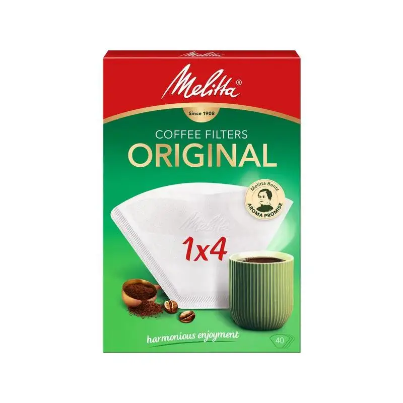 Melitta 1x4 coffee filters 200 units (5 boxes of 40 units). Coffee filters suitable for drip coffee makers, made with aromapor paper, ideal for coffee makers, with 3 aroma zones