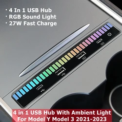 Adattatore HUB USB multiporta 4 in 1 con luce ambientale per Tesla Model 3 Model Y 2023 + 2021 Adattatore console centrale Accessori Tesla