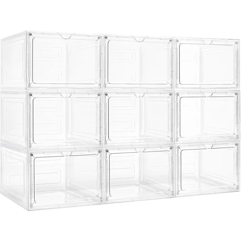

Storage Bins with Lids, 9 pcs Clear Plastic Storage Containers with Magnetic Acrylic Door, 19 Qt Stackable Storage Box for Home