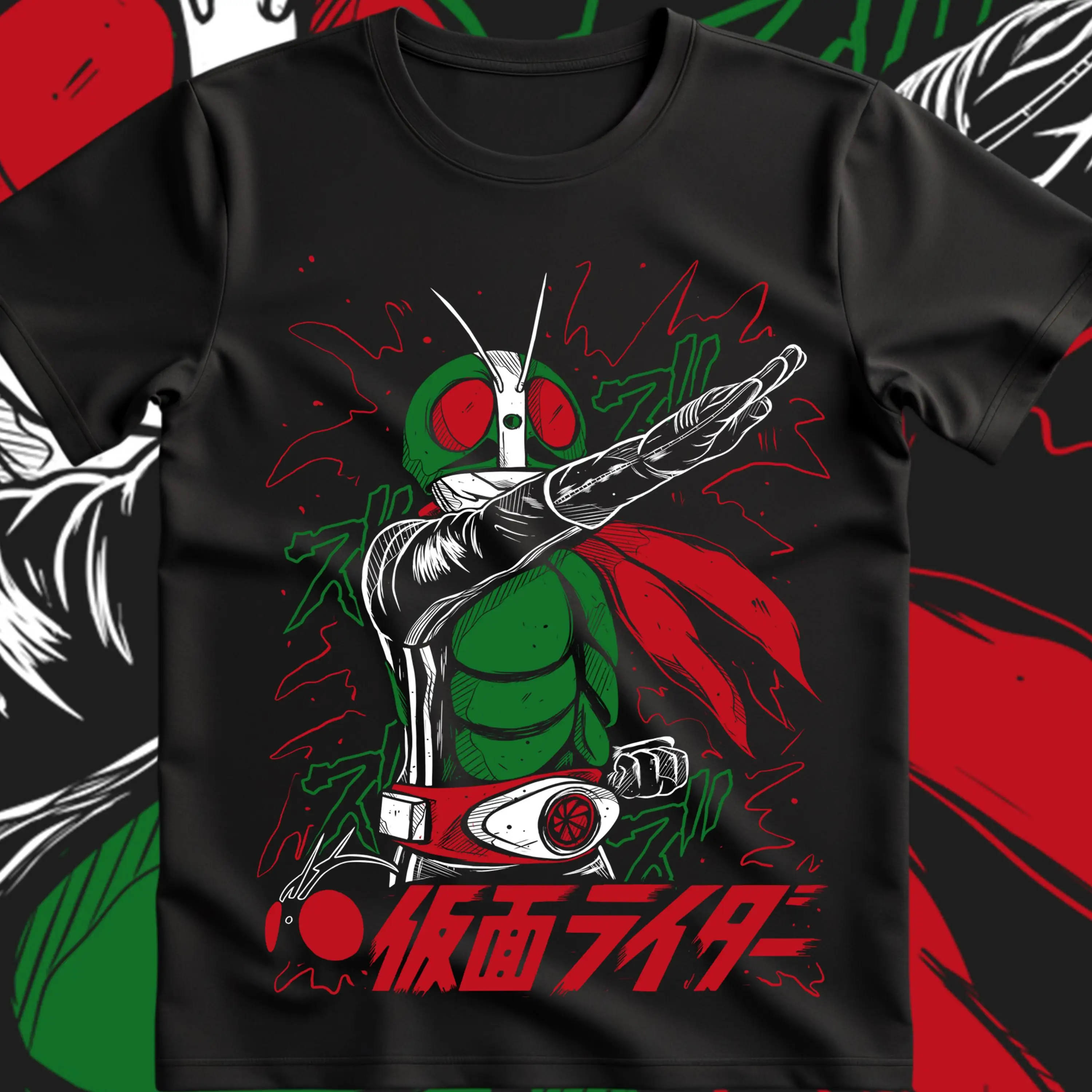 Kamen Rider Vintage Kurzarm T-Shirt Japanischer Anime-Stil Herren- und Damen-Sommer-Top Outdoor Jungen Eltern-Kind-Kleidung