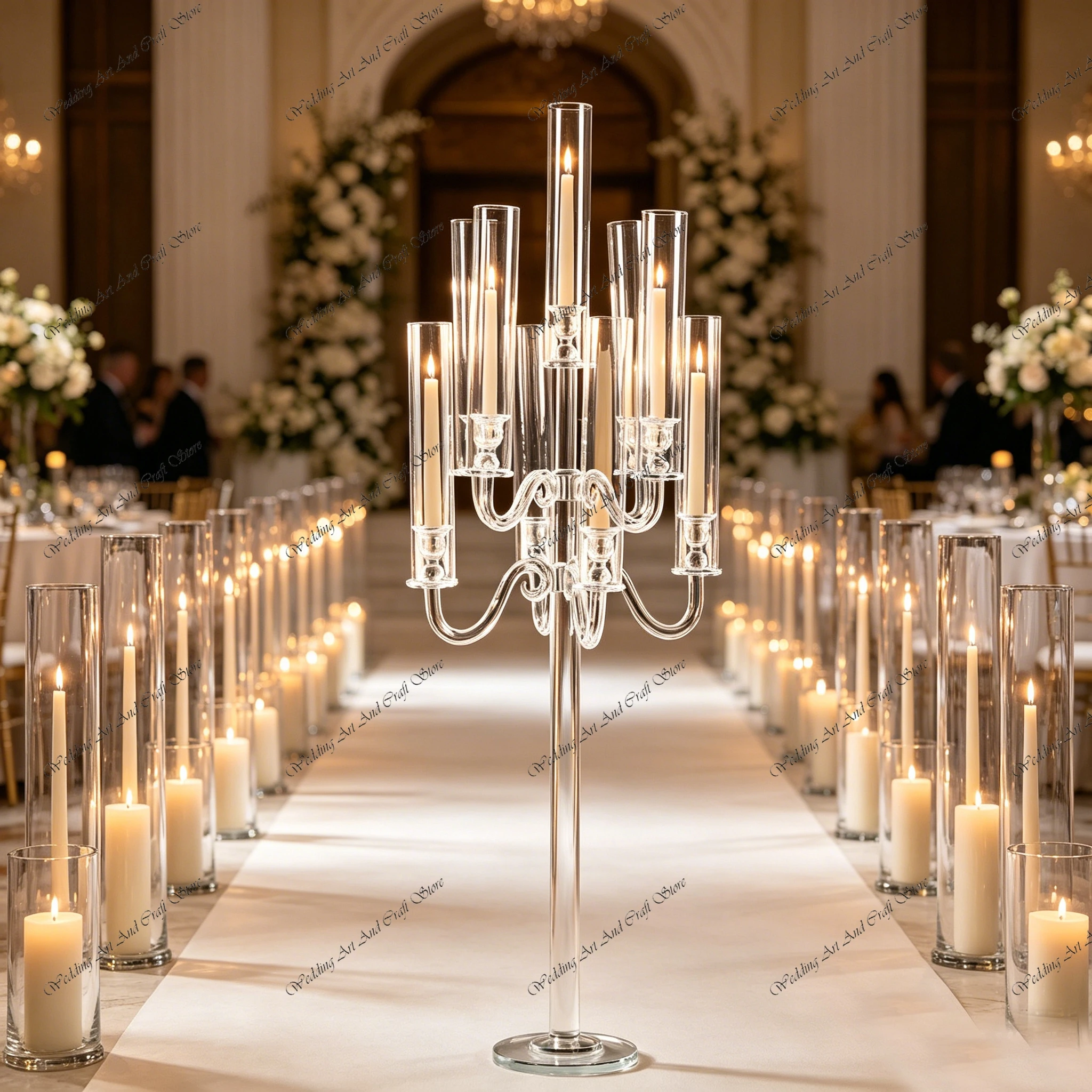 6pcs f30 125cm Wedding Table Candelabras Centerpieces 9 Arms Crystal Candle Holder Event Road Lead Stand for Wedding ivy1031