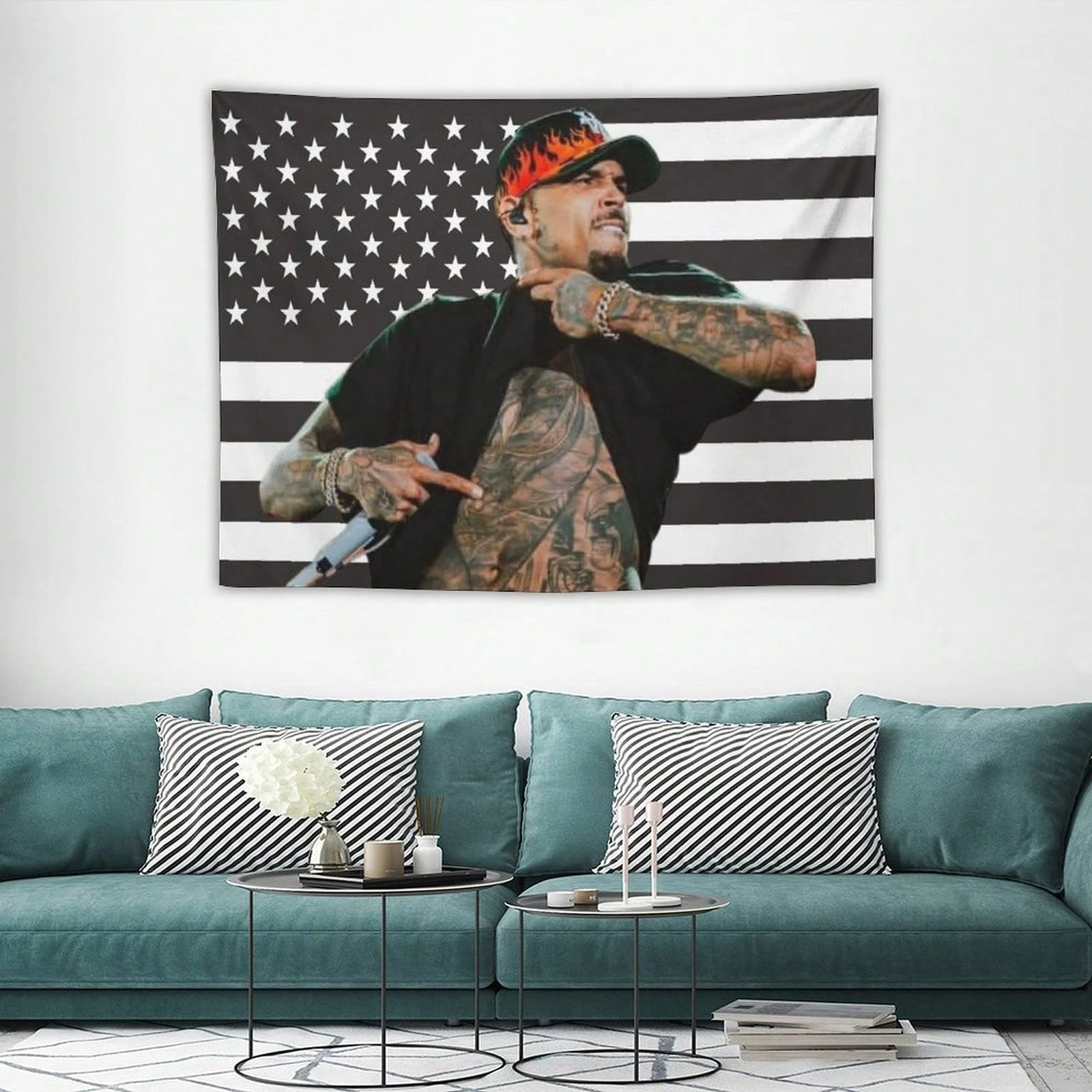 1PC Singer Chris Music Brown Printed American Flag Decorative Tapestry, Patriotic Star And Bar Flag Design, Suitable For Horizon