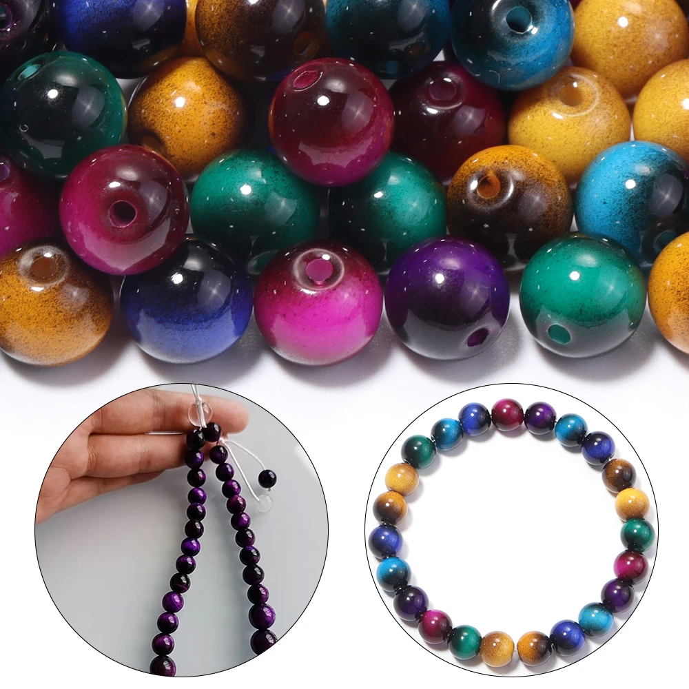 60 Stück/Set 8mm Imitations-Tigerauge-Glasperlen Runde Lose Abstandsperlen für Schmuckherstellung DIY Armband Halsketten Zubehör – Detail 2