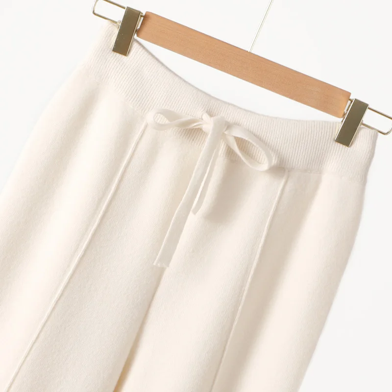 

Autumn Winter Women Wool Pants Straight Wide Leg Pants 100% Merino Wool Knitted Casual Solid Thick Cashmere Office Lady Trousers