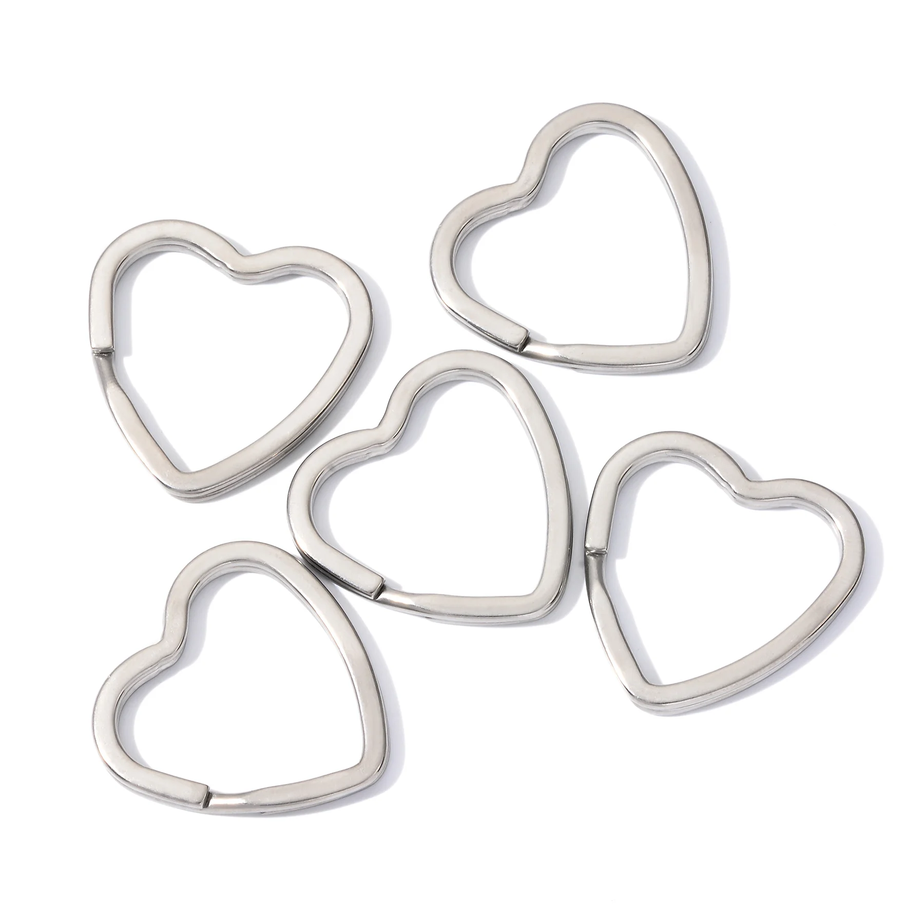 10Pcs/Lot Heart shape Key Ring Stainless Steel Mirror Polished Key Holder Split Ring DIY Keyrings Key Chain