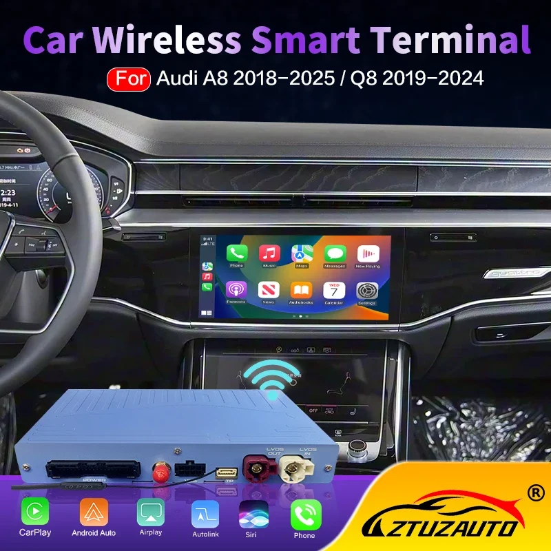 Newest Wireless CarPlay Box For Audi A8 Q8 MIB3 2018-2025 8.8 10.1 Android Auto Mirror Navigation Support Front Reverse Camera