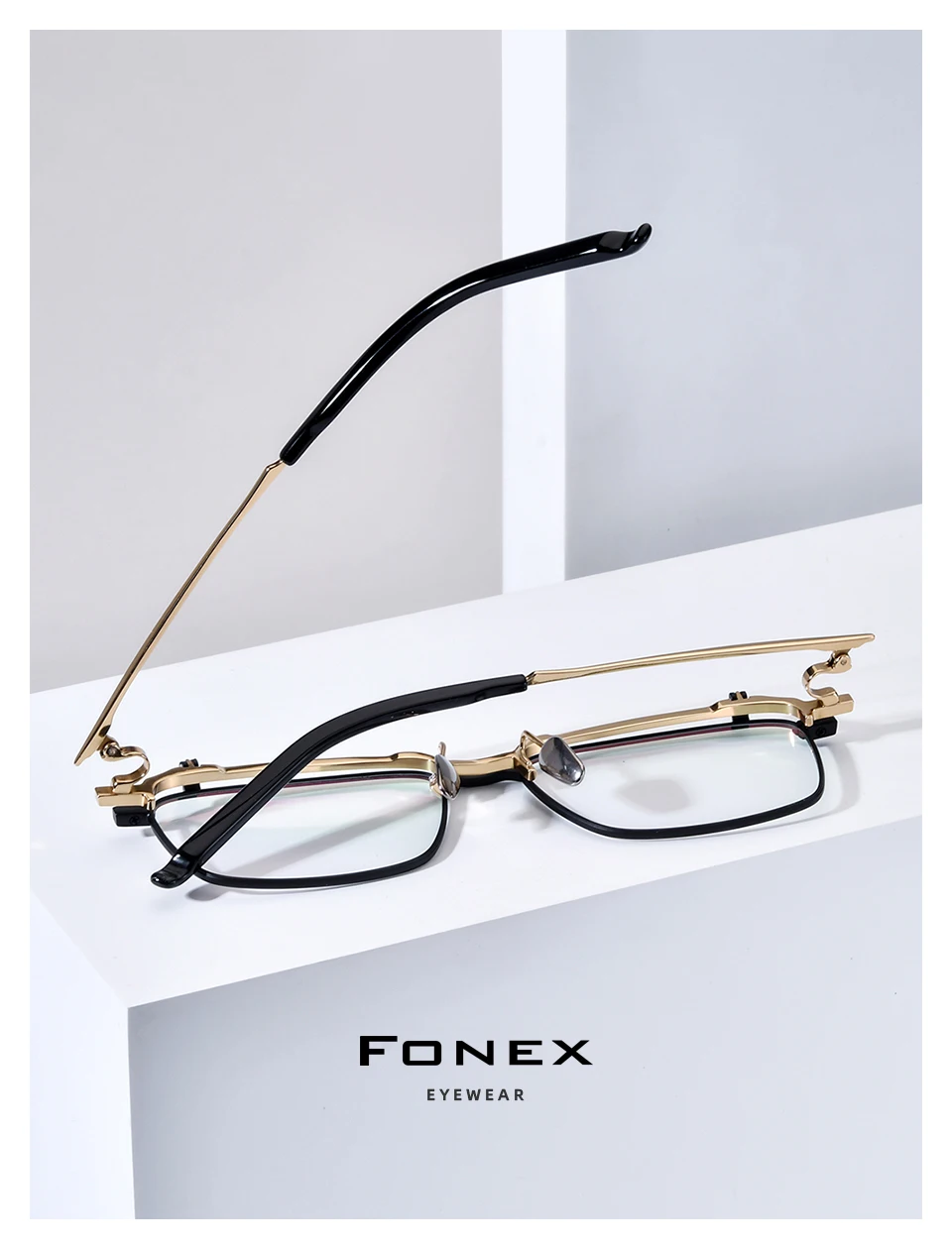 FONEX Titanium Glasses Frame Men Brand Design Flip Square Eyeglasses Frame Flip-up High Quality Japanese Ultralight Eyewear 401T
