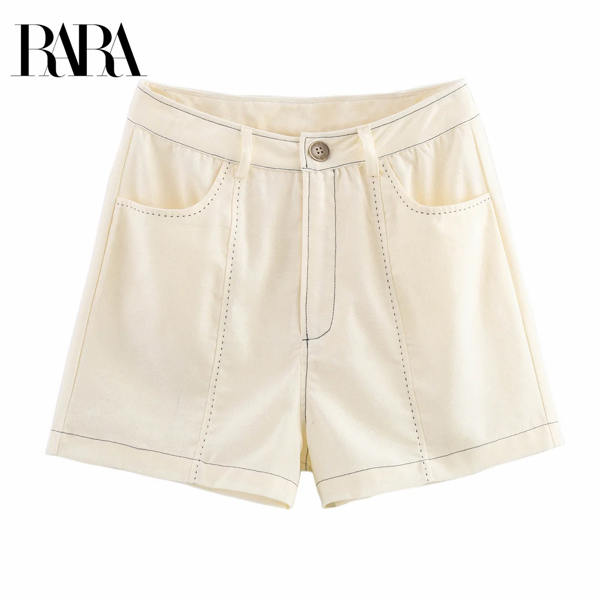 

RARA Womens Summer Casual Simple Shorts with Topstitching Decoration Stylish and Comfortable Womens Shorts