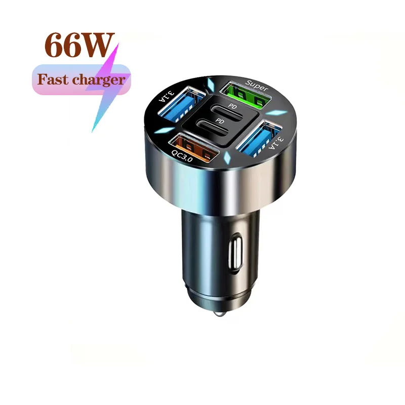 

66W 6Port USB+PD Car Super Fast charger QC30/PD for HUAWEI/IPHONE/SAMSUNG/XIAOMI/VIVO fast charging cigarette lighter adapter