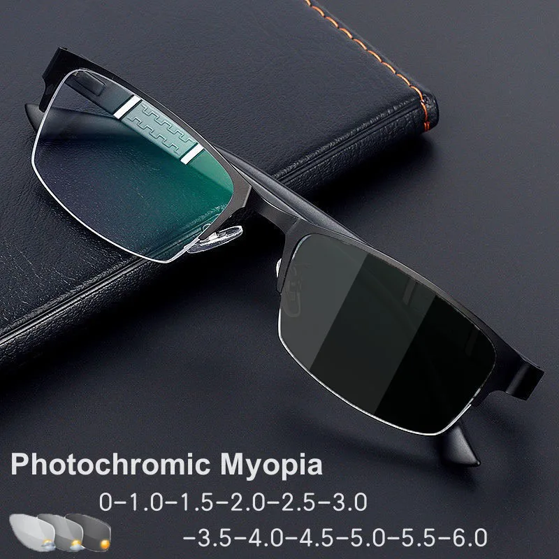 

Luxury Men's Business Photochromic Myopia Glasses Unisex Vintage Anti-blue Light Eyewear Classic Retro Color Changing Sunglasses