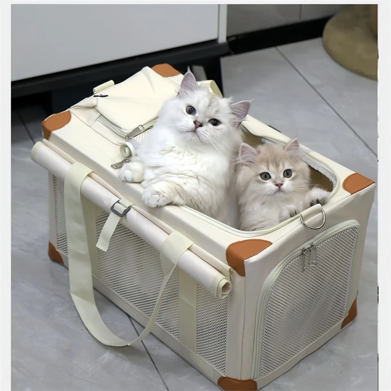 Cat Carrier Backpack Large Capacity Breathable Lightweight Travel Bag For Two Cats Crossbody Tote For Cat Owner Travel