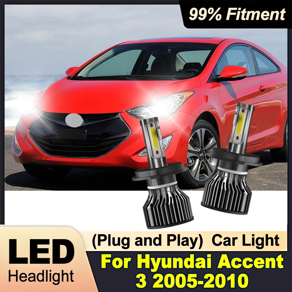 

2PCS Car LED Headlight 6000K White H4 High Low Beam Headlamp 30000LM 300W For Hyundai Accent 3 2005-2010 Plug and Play Car Light
