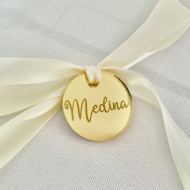 20/50/100 Uds. Etiqueta de nombre personalizada espejo grabado acrílico círculo redondo recuerdos de fiesta de boda regalo de decoración de bautismo de bebé personalizado