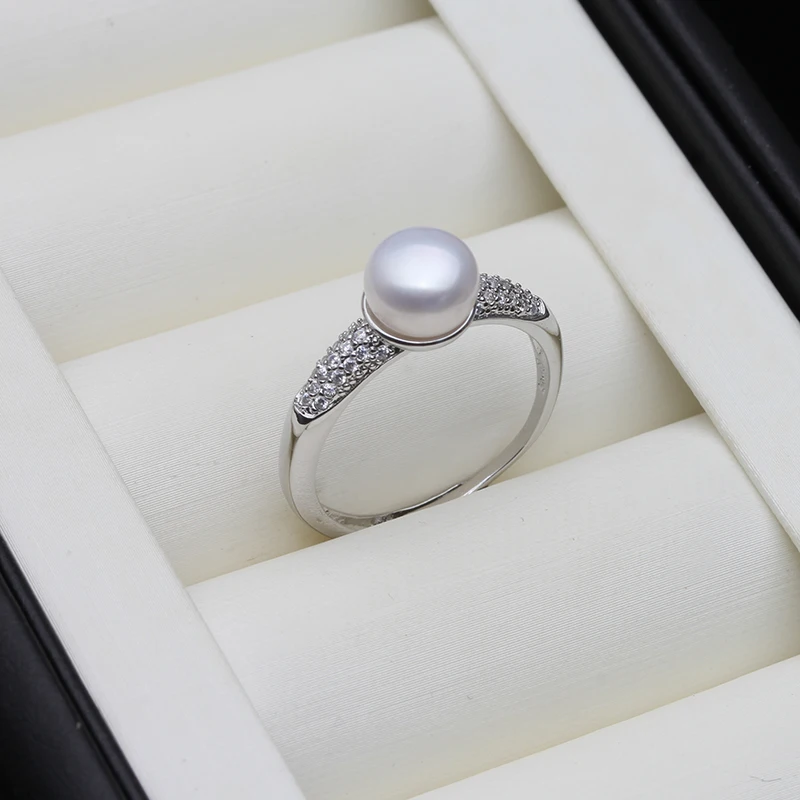 

Real Natural Freshwater Pearl Rings For Women,Trendy 925 Sterling Silver Lady Pearl Ring Adjustable Mother Wife Gift White Black