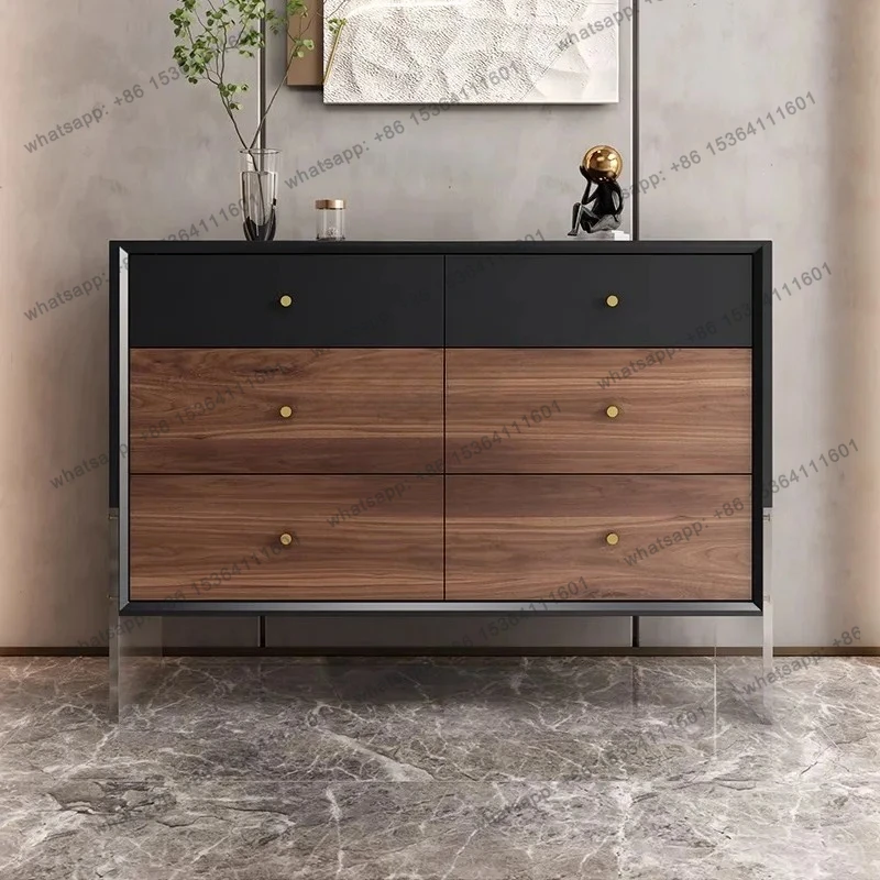 

Solid Wood Sideboard Bedroom Storage Cabinet Modern Simple Wall-Mounted Italian Light Luxury Five-Drawer Cabinet