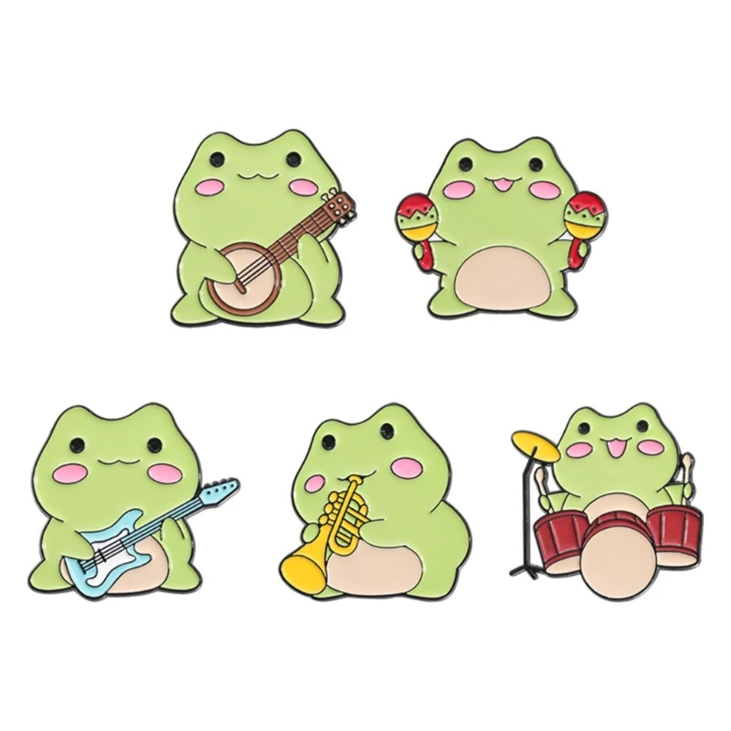 Fun Frogs With Instruments Lapel Pins Frogs Musicians Enamel Pin Collection Stylish Brooch For Jackets And Bags