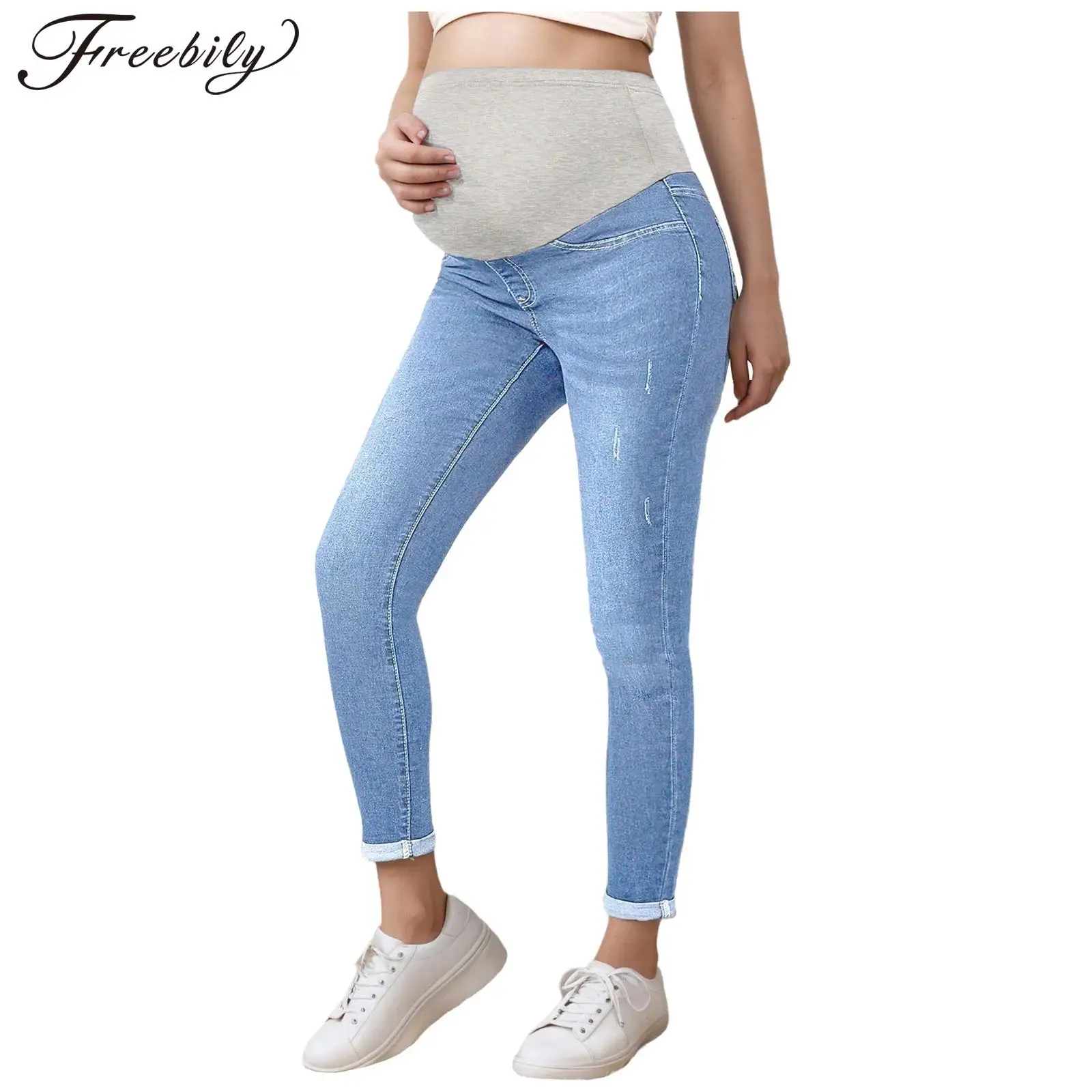 

Расклешенные джинсы для беременных, эластичные джинсовые брюки для беременных с карманами для офисной работы, повседневная одежда