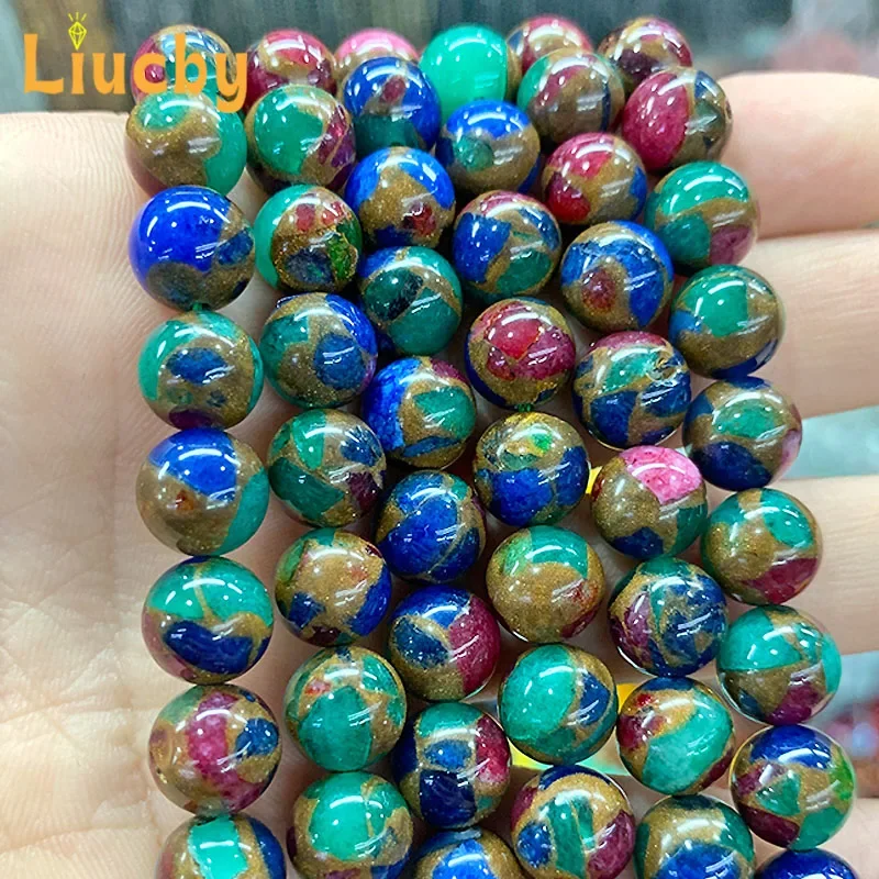 Naturally Golden Lace Multicolor Cloisonne Round Beads for Jewelry Making DIY Accessories Ring Necklace 15" Strand 4/6/8/10/12MM