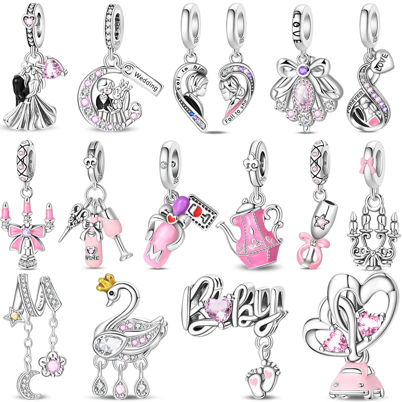 925 prata esterlina charme contas romântico casamento noivado pingente caber original diy pulseira jóias finas presentes