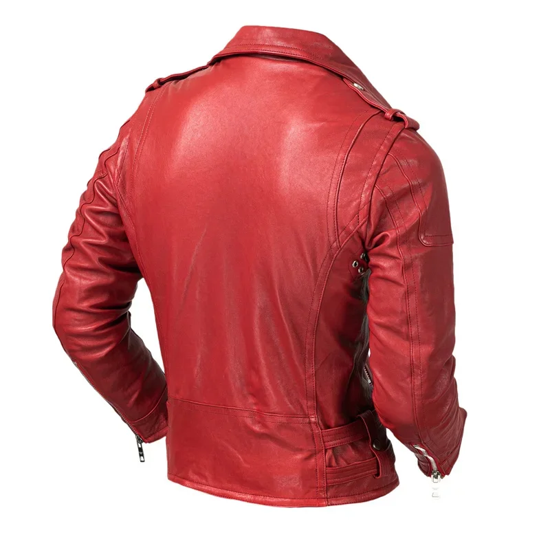 Men Motorcycle Natural Sheepskin Vegetable Tanned Genuine Male Biker Jackets Moto Riding Leather Coat Spring Autumn