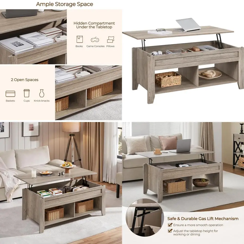 

Illuminated Coffee Table with Storage and Lower Shelf, Suitable for Living Room or Office Area, 47.5 Length, Gray