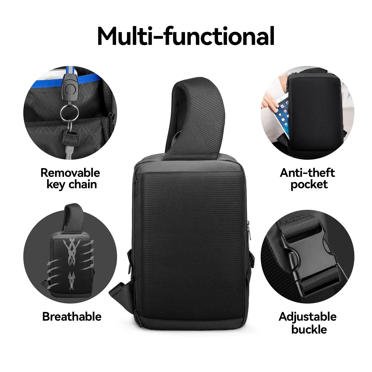 Mochila impermeable para hombre, bolso de hombro con puerto de carga USB y correa ajustable, sostiene ipad de 9,7 pulgadas