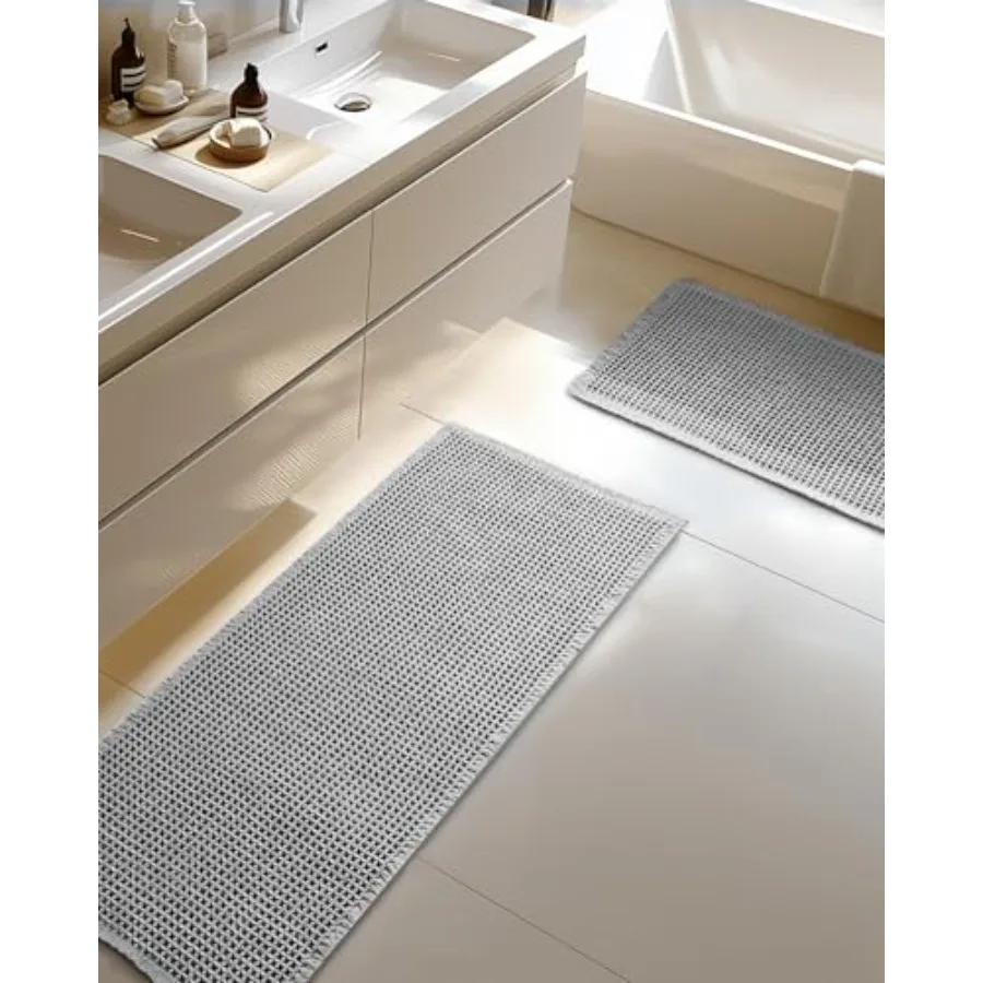 

Large Waffle Bath Mat Set of 2 Non Slip Bath Mats for Bathroom Ultra Absorbent Bathroom Mat for Bathroom Decor Washable Kitchen