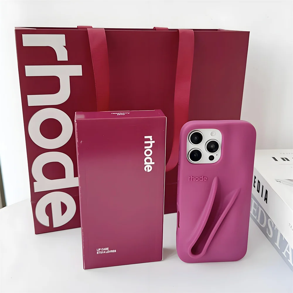 

ins Rhode Lipstick Holder Gift Set Phone Case For iPhone 16 15 14 13 12 11 Pro Max DIY Silicone Cover with Box and Shopping Bag