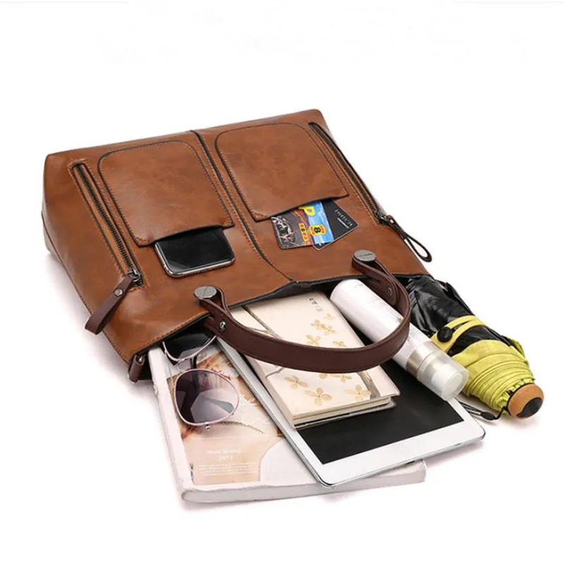 حقيبة كتف جلدية ريترو للنساء مع جيب مزدوج، سعة كبيرة، حقيبة حمل كلاسيكية للسيدات، حقائب كروس بسيطة