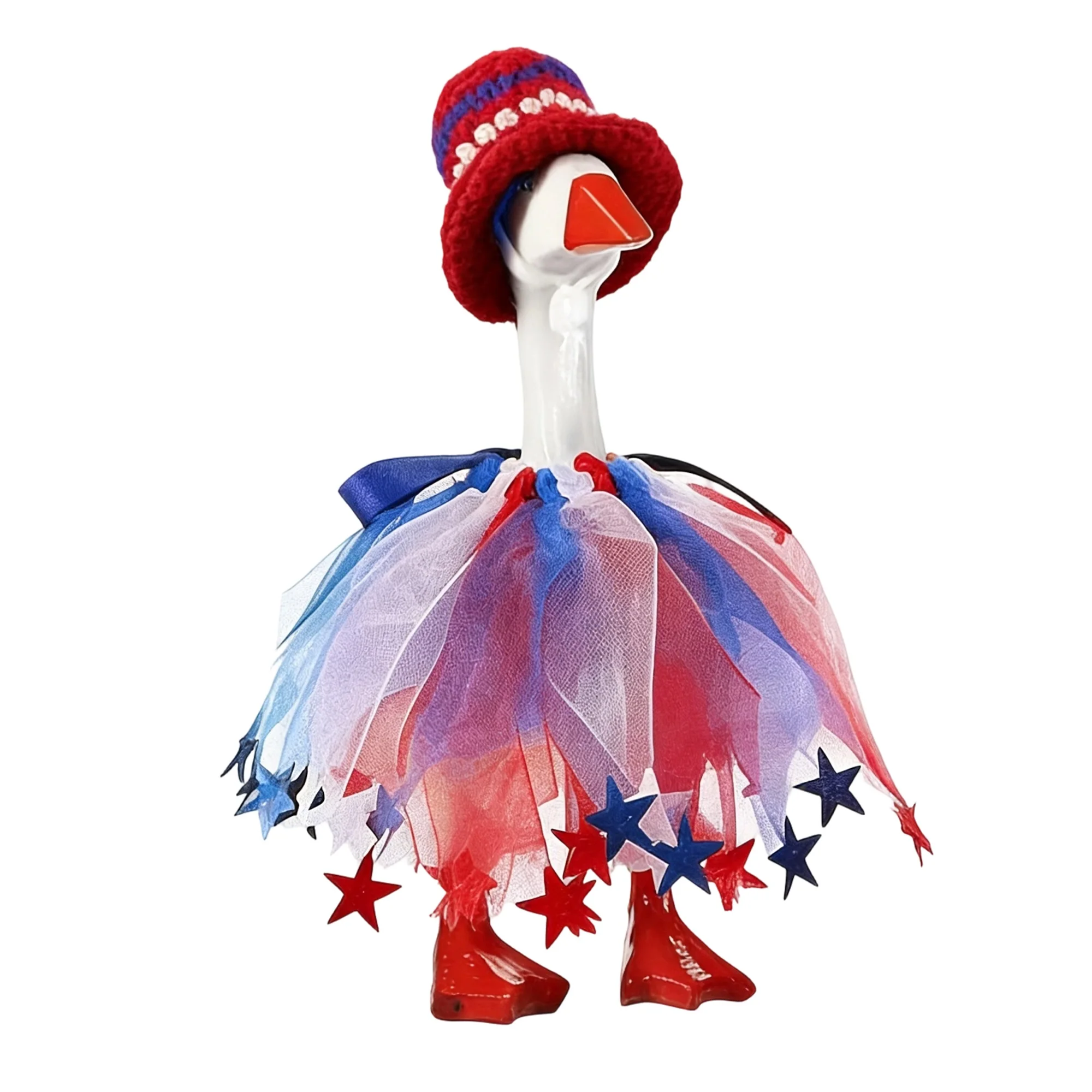 4th of July Goose Outfit Set Patriotic Lawn Porch Goose Tulle Dress with Hat for 23 Inches Goose Outdoor Patio Yard Lawn