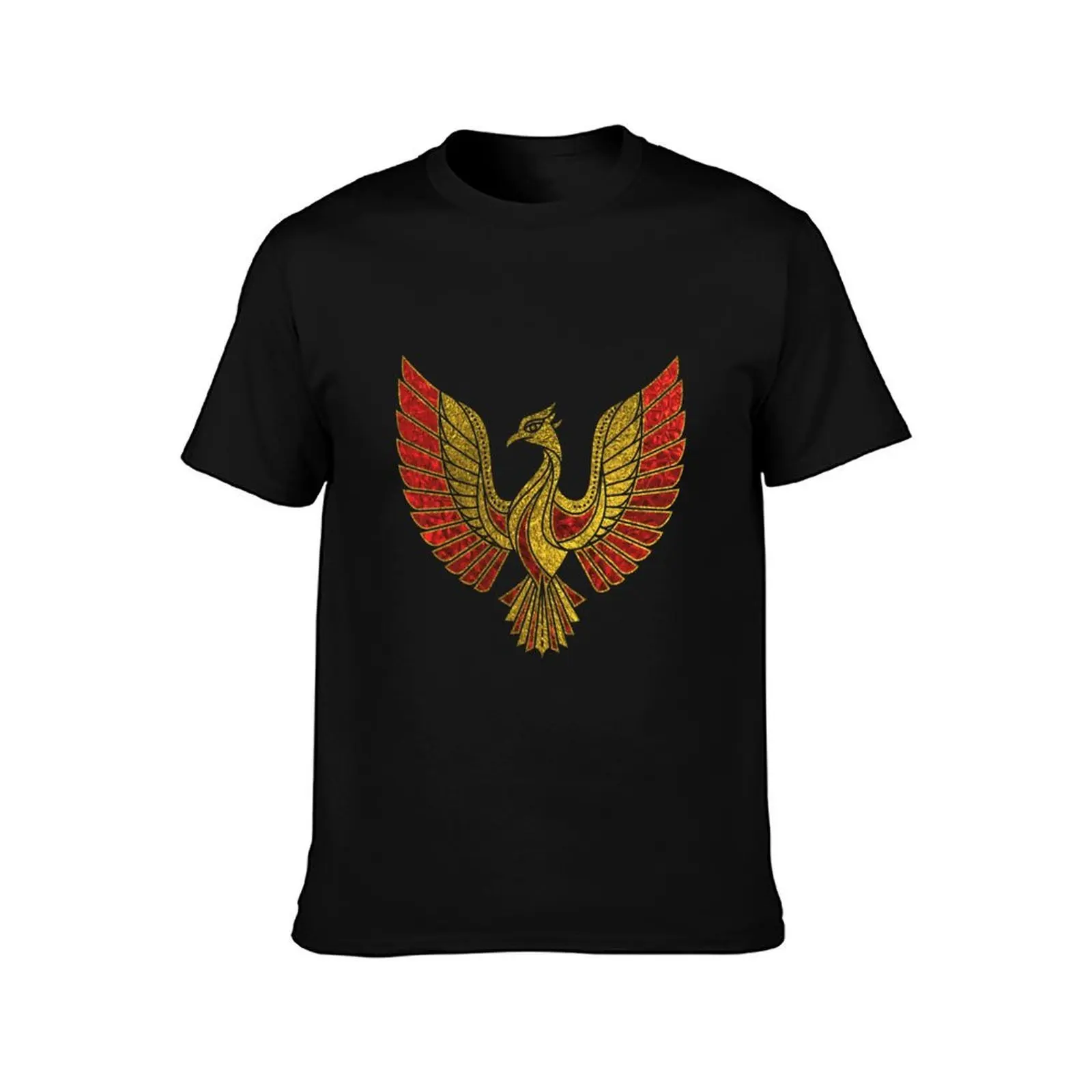 Gold and red Decorated Phoenix bird symbol T-Shirt Casual Soft Cotton Short Sleeve Tee T-Shirt