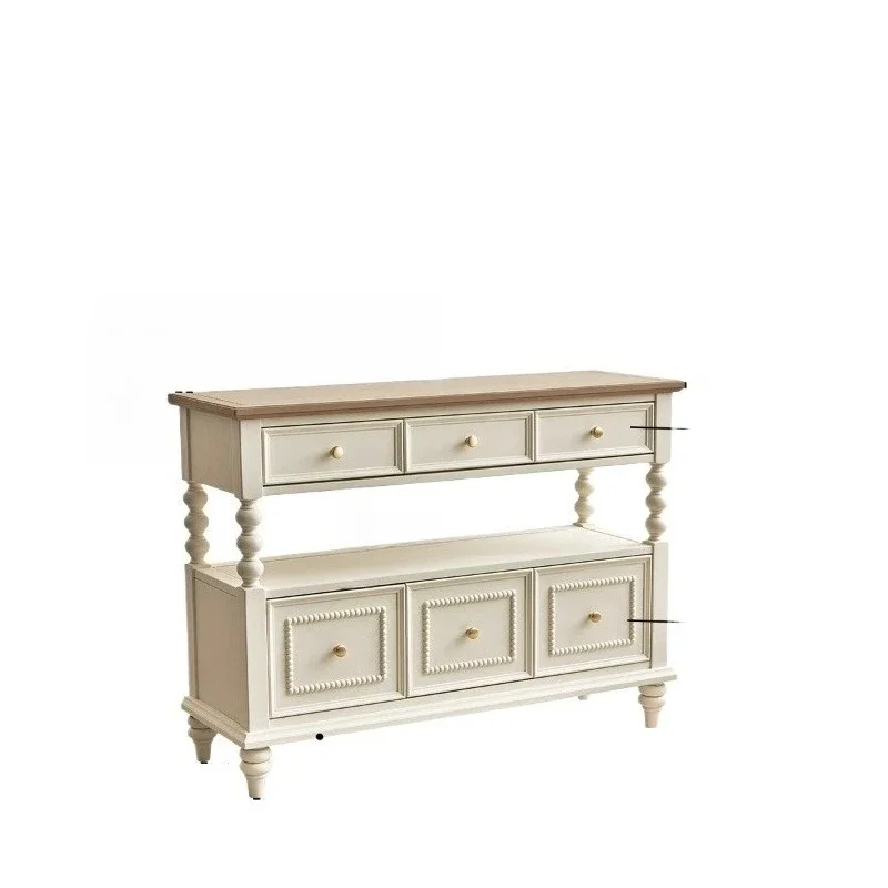 

White solid wood porch cabinet, home storage, French cream style, living room aisle cabinet