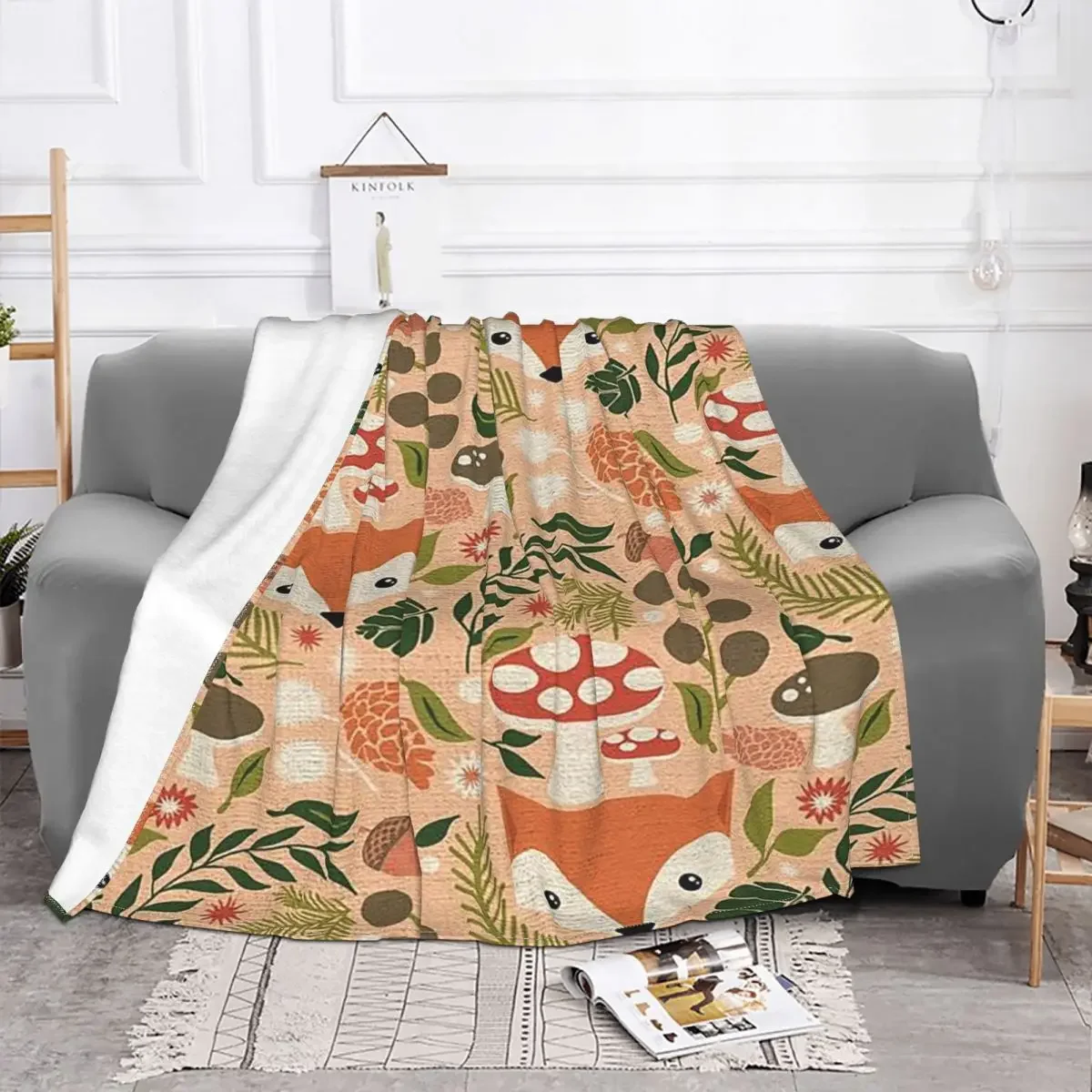 

Fox Pattern Baby Blanket Velvet Spring/Autumn Animal Cute Creature Soft Breathable Throw for Bedding Bedroom Plush Thin Quilt