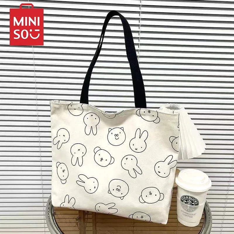 Модная новая Холщовая Сумка Miniso Snoopy с рисунком, вместительная оригинальная милая сумка на плечо, школьный портфель