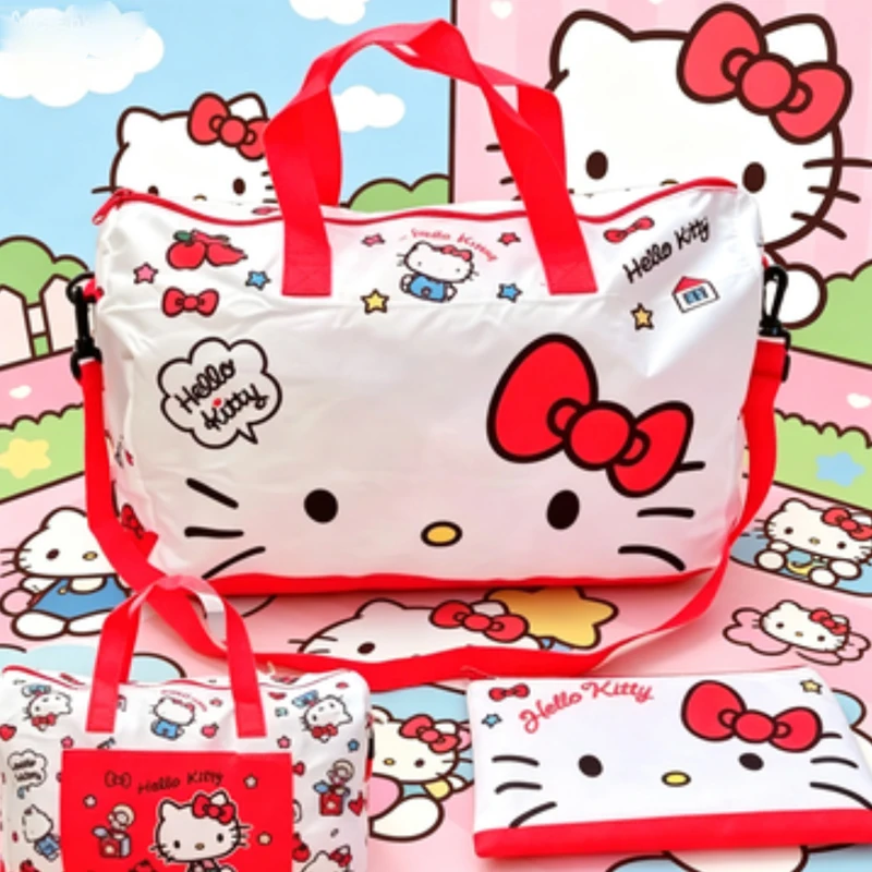 

Kawaii Hello Kittys Travel Bag Large Capacity Portable New Girl's Heart Kuromi Convenient Travel Folding Bags for Woman