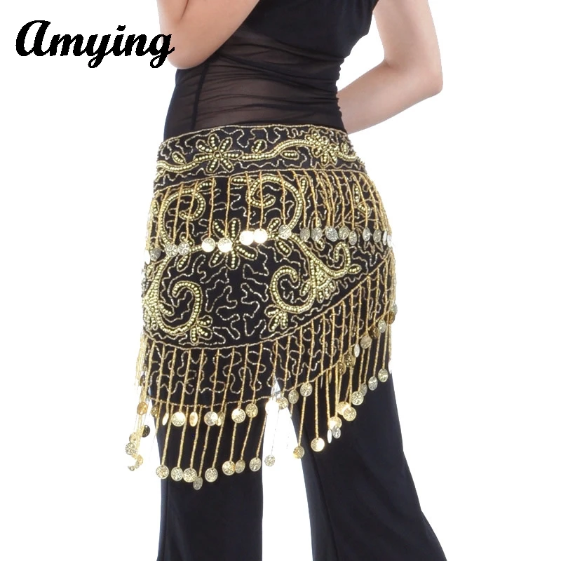 Women Belly Dance Hip Scarf 150 Four Corner Star Coin Mesh Waist Chain Belly Dance Waist Chain Dance Clothing Hip Scarf Skirt